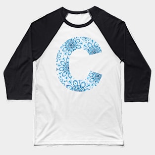 Mandala Letter Capital C Blue Baseball T-Shirt